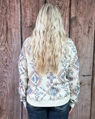 Mesa Quarter Zip Pullover in Cream and Navy by Hooey