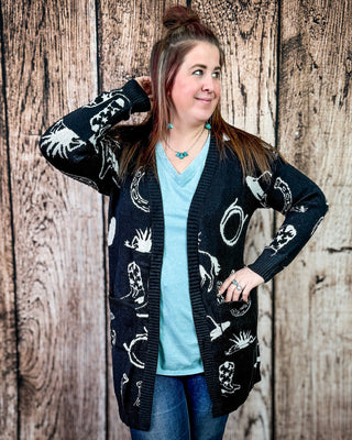 Cowgirl Collage Knit Cardigan in Black by Lucky & Blessed