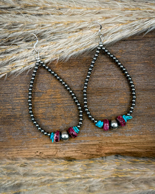 Violet Confetti Spiny Oyster & Turquoise Teardrop Earrings