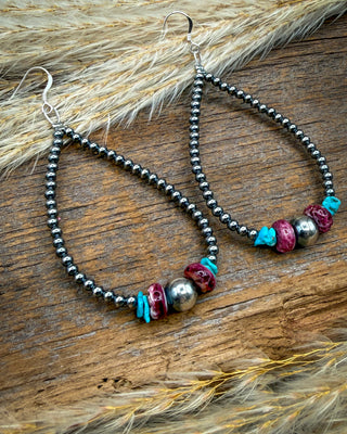 Violet Confetti Spiny Oyster & Turquoise Teardrop Earrings