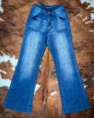 Retro Wide Leg Trouser Jeans in Dark Wash by Cowgirl Tuff