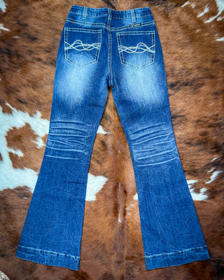 Shattered Trouser Jeans in Medium Wash by Cowgirl Tuff