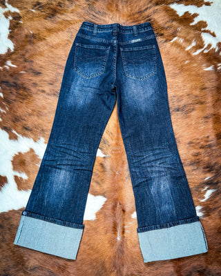 DFMI Dark Big Cuff Wide Leg Jeans in Dark Wash by Cowgirl Tuff