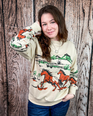 Running Wild Oversized Sweatshirt in Beige