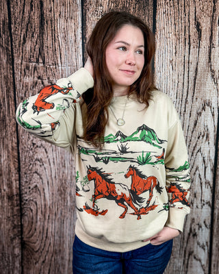 Running Wild Oversized Sweatshirt in Beige