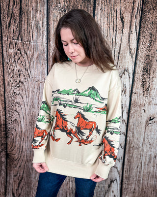 Running Wild Oversized Sweatshirt in Beige