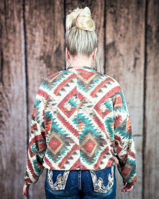 Country Rust Aztec Pullover in Rust & Turquoise by Sterling Kreek