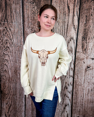 Sundance Skull Embroidered Pullover in Cream