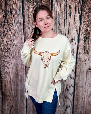 Sundance Skull Embroidered Pullover in Cream