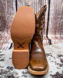 Front and bottom of the Rio Twisted X Women's 11" Tech X Boot displayed on cowhide, wood backdrop.