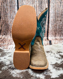 Front and bottom of the Callie Twisted X Women's 11" Tech X Boot displayed on cowhide.