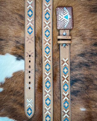 Aquila Southwestern Leather Belt in Tan by Hooey