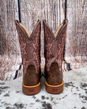 Back view of the Sandi Twisted X Women's 11" Tech X Boot displayed on cowhide with a wood backdrop.