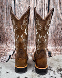 Back view of the Wren Twisted X Women's 13" Ruff Stock Boot displayed on cowhide, wood back drop.