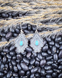 The Leif Genuine Turquoise Earrings displayed on beans and wheat.