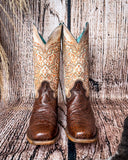 Front view of the Canyon Lace Corral Boots in a wood backdrop.