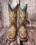 Front view of the Stormlash Corral Boots in a wood backdrop.