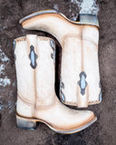 The Dustbowl Drifter Corral Boots displayed on cowhide.