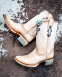 The Dustbowl Drifter Corral Boots displayed on cowhide.