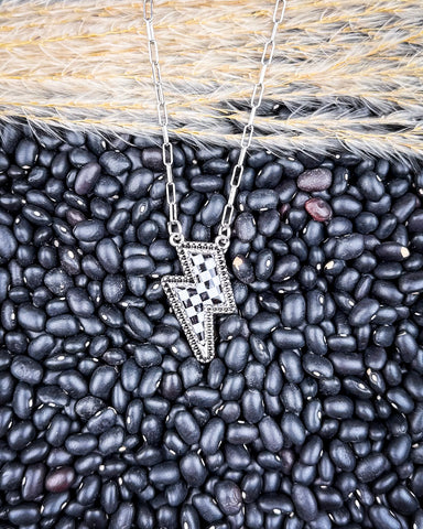 Checkered Lightning Pendant Fashion Necklace