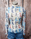 Boot Stamped Collage Mesh Top