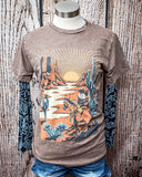 The Bootstitch Burnout Mesh Top displayed and styled on mannequin in front of a wood backdrop.