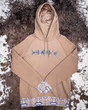 Front view of the Trophy Ladies Hooey Hoodie in Shitake Brown on cowhide.