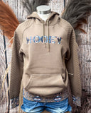 The Trophy Ladies Hooey Hoodie in Shitake Brown on a mannequin. 