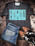 Howdy Block Graphic Tee - Black Leopard - Western Tee -Bronco Western Supply Co. 