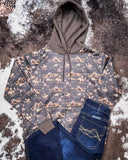 Men's Legendary Hooey Hoodie displayed and styled on hide background.