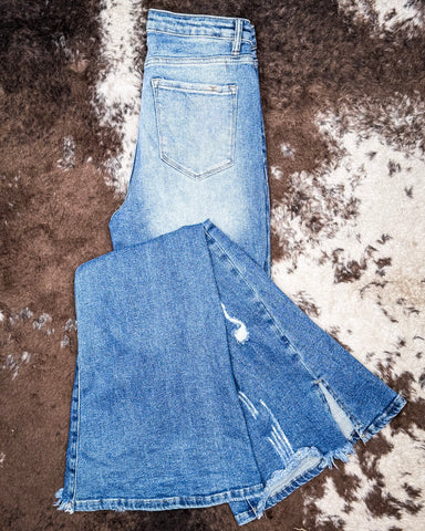 Jordan High Rise Medium Wash Distressed Flare Jeans