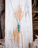 Necklace with turquoise beads on a wooden surface