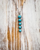 Necklace with turquoise stones on a wooden surface