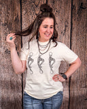 Model wearing T-shirt 