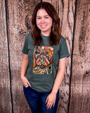 Model wearing T-shirt 