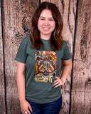 Model wearing T-shirt 