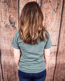 Model wearing T-shirt 