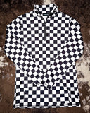 pullover on cowhide rug 