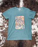 Tee shirt on Cowhide rug