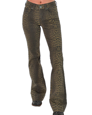 Leopard print jeans on a white background