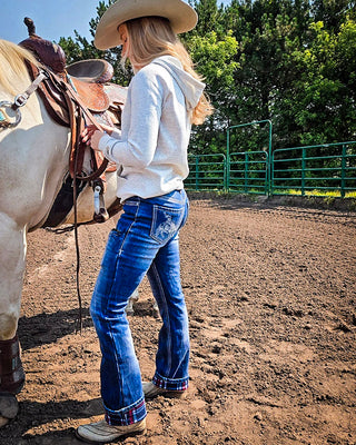 Buck Off Flannel Lined Bootcut Jeans in Blue by Cowgirl Tuff