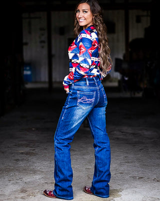 Double Down Flannel Lined Bootcut Jeans in Dark Wash by Cowgirl Tuff