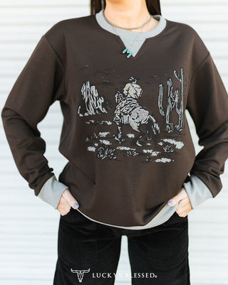 Home on the Range Pullover in Dark Brown