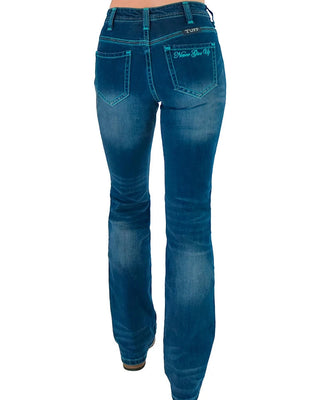 Turquoise Never Give Up Bootcut Jeans by Cowgirl Tuff
 Jeans By Cowgirl Tuff