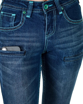 Turquoise Never Give Up Bootcut Jeans by Cowgirl Tuff
 Jeans By Cowgirl Tuff
