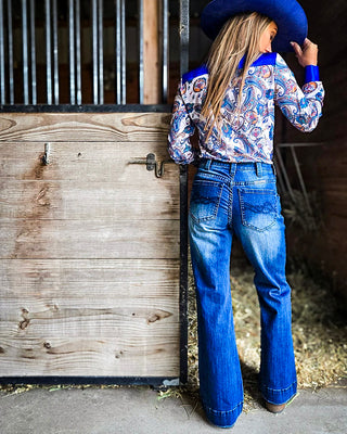 Retro Wide Leg Trouser Jeans in Dark Wash by Cowgirl Tuff