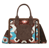 Wrangler Sherpa Tote Southwestern Print Canvas Tote/Crossbody - Coffee - Bronco Western Supply Co.