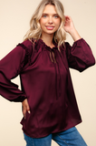 Rosewood Ruffle - Long Sleeve - Satin Top - Western Fashion - Bronco Western Supply Co.