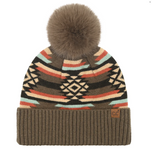 C.C. - Aztec - Pom Beanie - Brown - Western Accessory - Winter Hat - Bronco Western Supply Co.