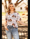 Dune Desert Print - Short Sleeve - V - Neck Top - Western Tee - Bronco Western Supply Co.